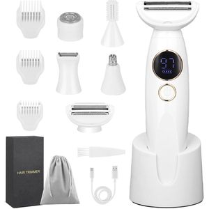 5-in-1 Dames Elektrisch Scheerapparaat met USB-Laadstation - Intieme Trimmer voor Lichaam, Oksels en Bikini - Waterdicht