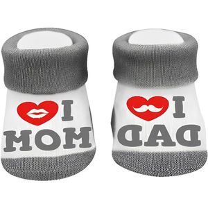 Antislip babysokken van katoen 0-6 maanden - Love Mama en Papa - voor pasgeborenen meisjes en jongens