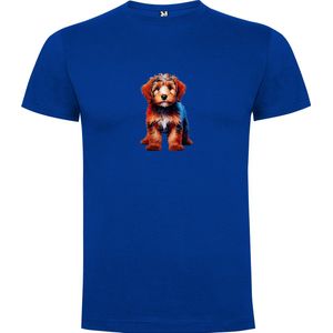 Kobalt Blauw T-Shirt met “Kleurrijke Staande Labradoodle Pup “ Print Full Color maat 104 / 3/4 jaar
