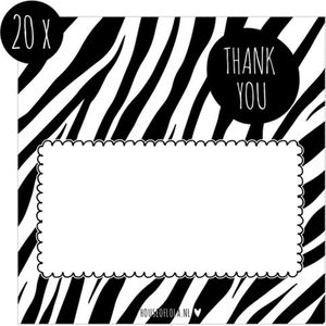 20x Bedankkaartje / Bedankt Kaartjes / Thank You kaartje | 13,5 x 13,5 cm | zebra / zebraprint | zwart & wit