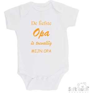 100% katoenen Romper ""De liefste opa is toevallig mijn opa"" Unisex Katoen Wit/mosterd Maat 62/68