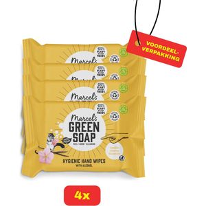 Marcel's Green Soap - Hygiënische Hand Doekjes Vanille & Kersenbloesem - 4x 15 stuks - Voordeelverpakking!