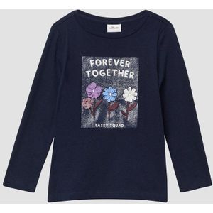 T-shirt - A-lijn - Lange Mouwen - Glitterprint - 3D Bloemenapplicaties