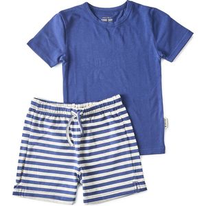Little Label Pyjama Jongens Maat 170-176 - grijs, blauw - Zachte BIO Katoen - Shortama - 2-delige zomer pyama jongens - Gestreept