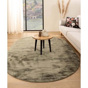 Viscose - Glamour - Vloerkleed - Olijfgroen - Ovaal 120x180 cm