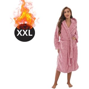 Livano Badjas Dames - Fleece - Katoen - Badstof - Sauna - Hamam - Wafel - Bathrobe - Duster - Ochtendjas - Kimono - Spa - Roze XXL