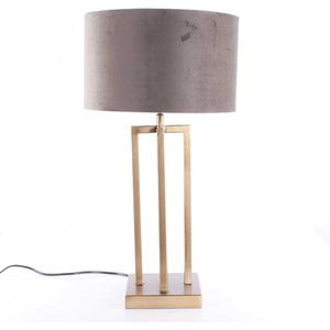 Tafellamp vierkant met velours kap Roma | 1 lichts | taupe / brons / bruin / goud | metaal / stof | Ø 30 cm | tafellamp | modern / sfeervol / klassiek design
