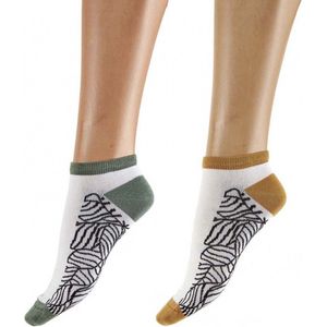 Pretty Polly Sokken - Bamboe - Milieu Vriendelijke - Abstract Leaf - Dames - Sneakersokken - One Size - Wit/Mix - 2 Paar - Voordeelverpakking