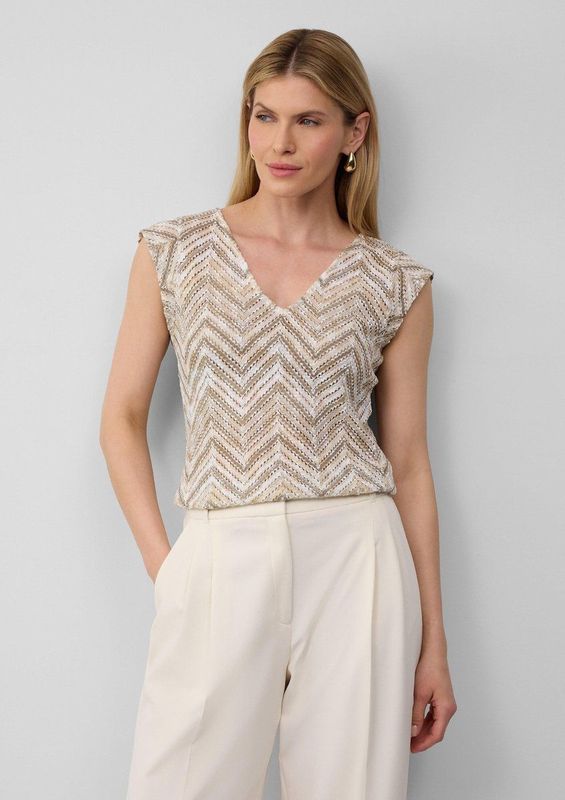 s.Oliver BLACK LABEL Gebreide top  lichtbeige / donkerbeige / goud / wit