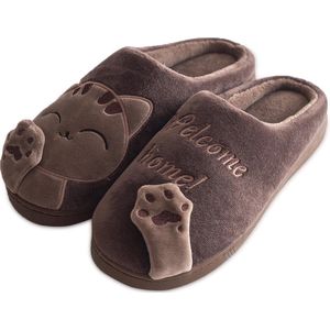 Geweo Home Sloffen - Pantoffels - Open Sloffen - Uil Antislip Warme Fleece Pantoffels - Unisex - Kerstmis - Kerstfeest - Christmas Gift  - Bruin - Maat 37/38