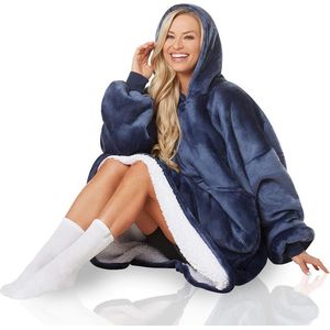 Hoodie Deken Blauw Premium - Deken Met Mouwen Voor Volwassenen - Deken Met Mouwen - Hoodie Blanket - Fleece Deken Met Mouwen