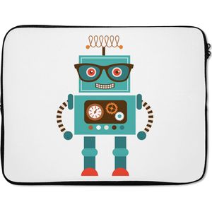 Laptophoes 17 inch - Robot - Bril - Tandwielen - Gezicht - Jongens - Kids - Laptop sleeve - Binnenmaat 42,5x30 cm - Zwarte achterkant