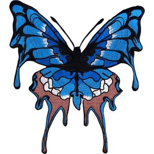 Vlinder Druppelvlinder XXL Strijk Embleem Patch 28.5 cm / 30.5 cm / Blauw Beige Zwart