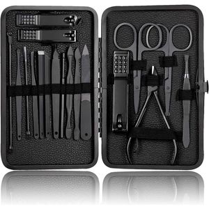 18-delige Professionele Pedicure Manicure Set - Zachte Zwarte Nail Clippers Grooming Kit Cuticle Remover - Manicure Pedicure Tools Cadeau voor Mannen Vrouwen Verjaardag Kerstmis