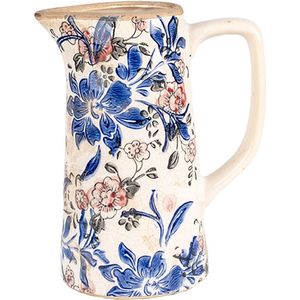 Clayre & Eef Decoratie Kan 16x11x20 cm Beige Blauw Keramiek Bloemen Schenkkan