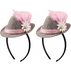 2x stuks tiara met tiroler verkleed hoedje roze - kinderen - Oktoberfest/carnaval feesthoeden