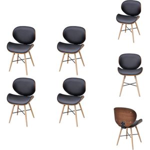 vidaXL Eetkamerstoelen - Set van 4 - Zwart - 50x50x81 cm - Walnotenhouten frame - Beukenhouten poten - Eetkamerstoel