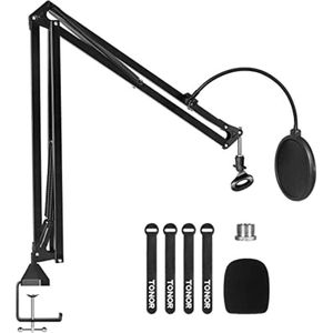 Microfoon Stand Extension Arm, Studio Suspension Schaar Boom Arm, 3/20.3 cm tot 5/20.3 cm Adapter, Mic Clip, Upgraded Heavy Duty Clamp voor Mics T30