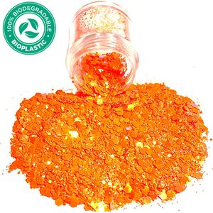 Biologisch Afbreekbaar Chunky Glitters (Oranje) [Volume 8g - Biodegradable Festival Jewels Glitter Outfit Lichaam en Gezicht - Make-up Face Body - Kinderen Volwassenen Dames - Eco Friendly]