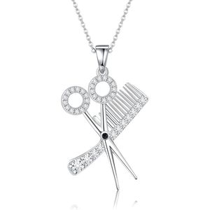 Sterling Zilver Schaar en Kam Hanger Ketting - Sieraden voor Kappers - Cadeau voor Vrouwen