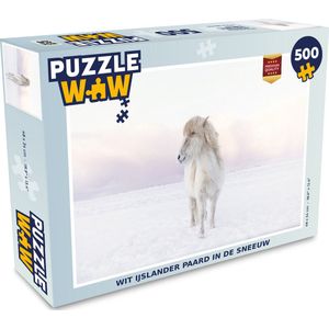 Puzzel Wit IJslander paard in de sneeuw - Legpuzzel - Puzzel 500 stukjes