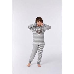 Woody pyjama jongens/heren - gebroken wit-grijs gestreept - wasbeer - 212-1-PLD-Z/952 - maat M