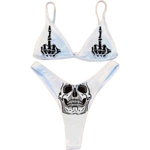 Gothic skull emo string bikini set - Split badpak - Hoge taille string slip - Sexy en uitdagend - Zwemmen - Brazilian