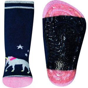 Antislipsok donkerblauw met eenhoorn van glitters-19/20