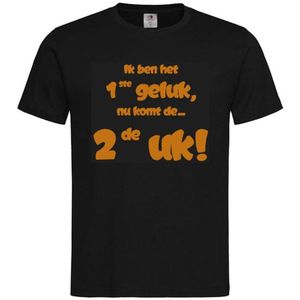 Shirt Aankondiging zwangerschap Ik ben het 1ste geluk, nu komt de ... 2de uk! | korte mouw | zwart/tan | maat 122/128 zwangerschap aankondiging bekendmaking Baby big sis bro sister brother Grote Zus Broer