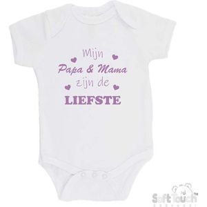 100% katoenen Romper ""Mijn Papa & Mama zijn de liefste"" Meisjes Katoen Wit/lila Maat 62/68