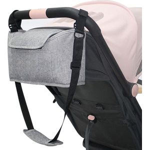 Kinderwagenorganizer, universeel, babytas met schouderbanden, kinderwagentas, buggy-tas, baby, multifunctionele opbergtas met 2 bekerhouders (grijs)