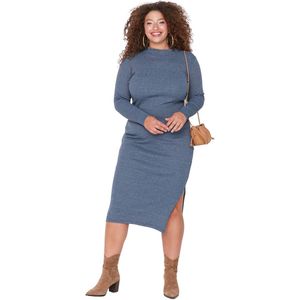 Trendyol Indigo Midi Gebreide Jurk Met Split Tbbaw23Ah00017