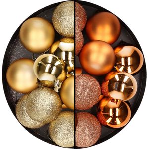 24x stuks kunststof kerstballen mix van goud en koper 6 cm - Kerstversiering