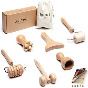 6-delige maderotherapieset voor gezichtsmassage - Houten massagetools met tas