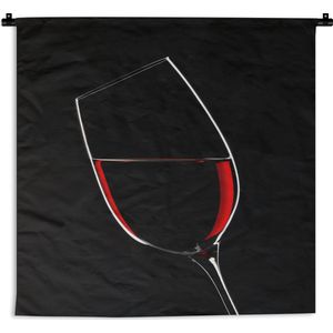 Wandkleed Rode wijn - Rode wijn op een zwarte achtergrond Wandkleed katoen 180x180 cm - Wandtapijt met foto