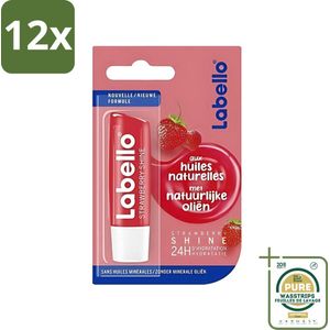 Labello - Fruity Shine Strawberry - Lippenbalsem - Aardbei & Glans - 5.5 ml - Voordeelverpakking - 12 stuks - Glans - Hydratatie