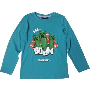 Minecraft T-shirt - Longsleeve - Turquoise. Maat 128 cm / 8 jaar.