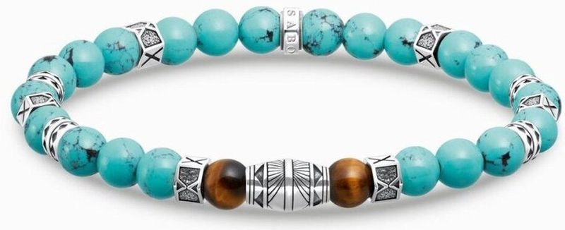Thomas Sabo - Armband - Veelkleurig - Zilver - Imitatie Turkoois - Gezwarte Textuur