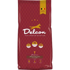 Delcon High Premium Hondenvoer - Adult Regular Plus - 12kg - Verrijkt met Makkelijk Verteerbaar Lamsvlees - Volwaardige Hondenbrokken voor de Volwassen Hond met een Actievere Levensstijl - Hondenvoer & Snacks