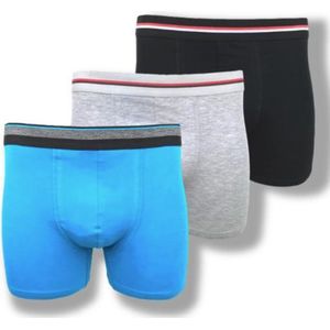 3 stuks Basic Boxershorts - Katoen - Zwart-Blauw-Grijs - Maat S