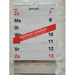 LIBOZA – Week-wandkalender XL 2024 - Met Eco Pen - Superkalender - Grote letters voor slechtzienden - Veel Schrijfruimte - Spiraal met Ophanghaakje - Stevig Kartonnen Achterkant - Cadeau - Verjaardag - Voor je moeder/Voor je vader