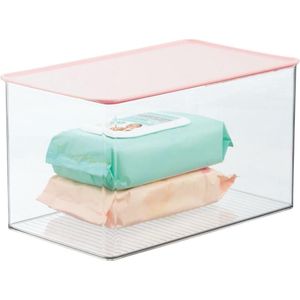 Make-up organizers - plastic make-up box met scharnierdeksel - beautyartikelen opbergen - transparant/roze