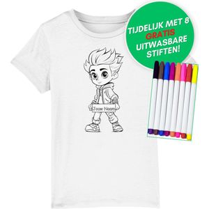 Inkleurbaar t-shirt kinderen – stoere jongen - kinderspeelgoed – 3 tot 8 jaar - eigen naam – gepersonaliseerd – kleuren – viltstiften voor kinderen – t-shirt