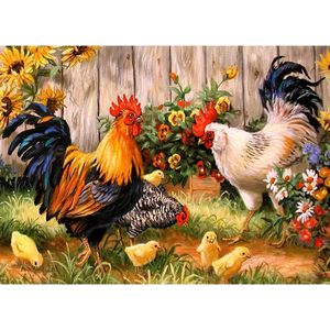 DiverseGoods DIY 5D Diamond Painting by Number Kit, Diamond Art Full Kits Full Drill Rooster Hen Chicks Embroidery Cross Stitch Arts Craft Canvas Wall Decor