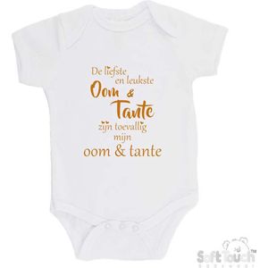 100% katoenen Romper ""De liefste en leukste Oom & Tante zijn toevallig mijn Oom & Tante"" Unisex Katoen Wit/tan Maat 62/68
