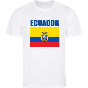 WK - Ecuador - T-shirt Wit - Voetbalshirt - Maat: 134/140 (M) - 9 - 10 jaar - Landen shirts