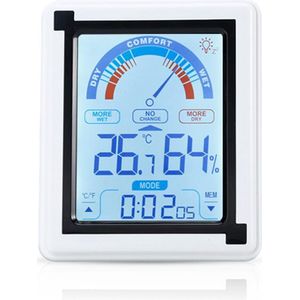 Intirilife elektronische thermometer WIT - LCD aanraakthermometer met klok Meetapparaat voor temperatuur, vochtigheid omschakelbaar naar Fahrenheit