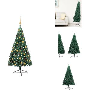 vidaXL Kunstkerstboom - Groen - 68 cm breed - Levensechte vorm - LED-verlichting - Inclusief kerstballen en piek - Decoratieve kerstboom