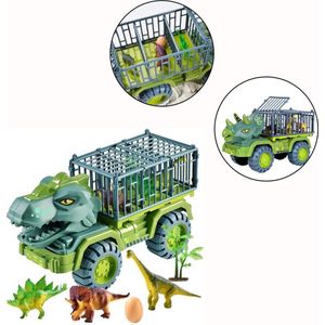 XL Speelset Dinosaurus T-Rex Tyrannosaurus Triceratops Truck Dino Vrachtauto 39CM - met 3 Dinosaurussen en Ei - Vrachtwagen heeft Beweegbare Delen - Kooi kan open - 2 Modellen worden willekeurig geleverd bij een bestelling