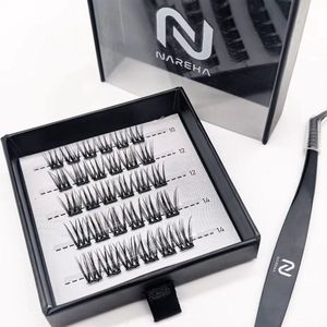 Nareha Press-On Lashes - 30 Zelfklevende Cluster Wimpers (10/12/14 mm) - Zonder Lijm - Inclusief Tweezer - Herbruikbare Wimper Extensions - NepWimpers - Wimpers -